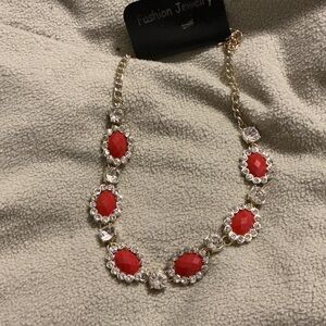 Chic Red and Gold Bling Statement Necklace